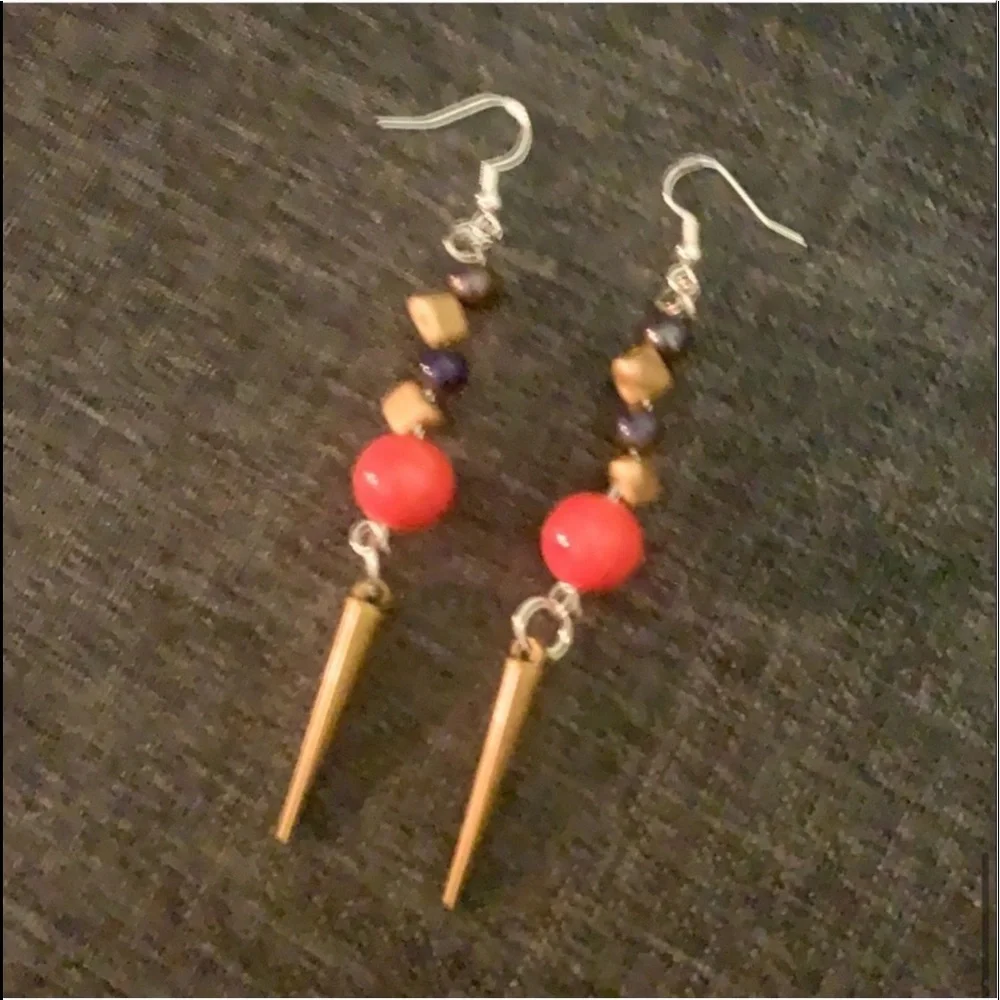New Handmade S925 Sterling Silver Red Jasper & Iridescent Pyrite Earrings